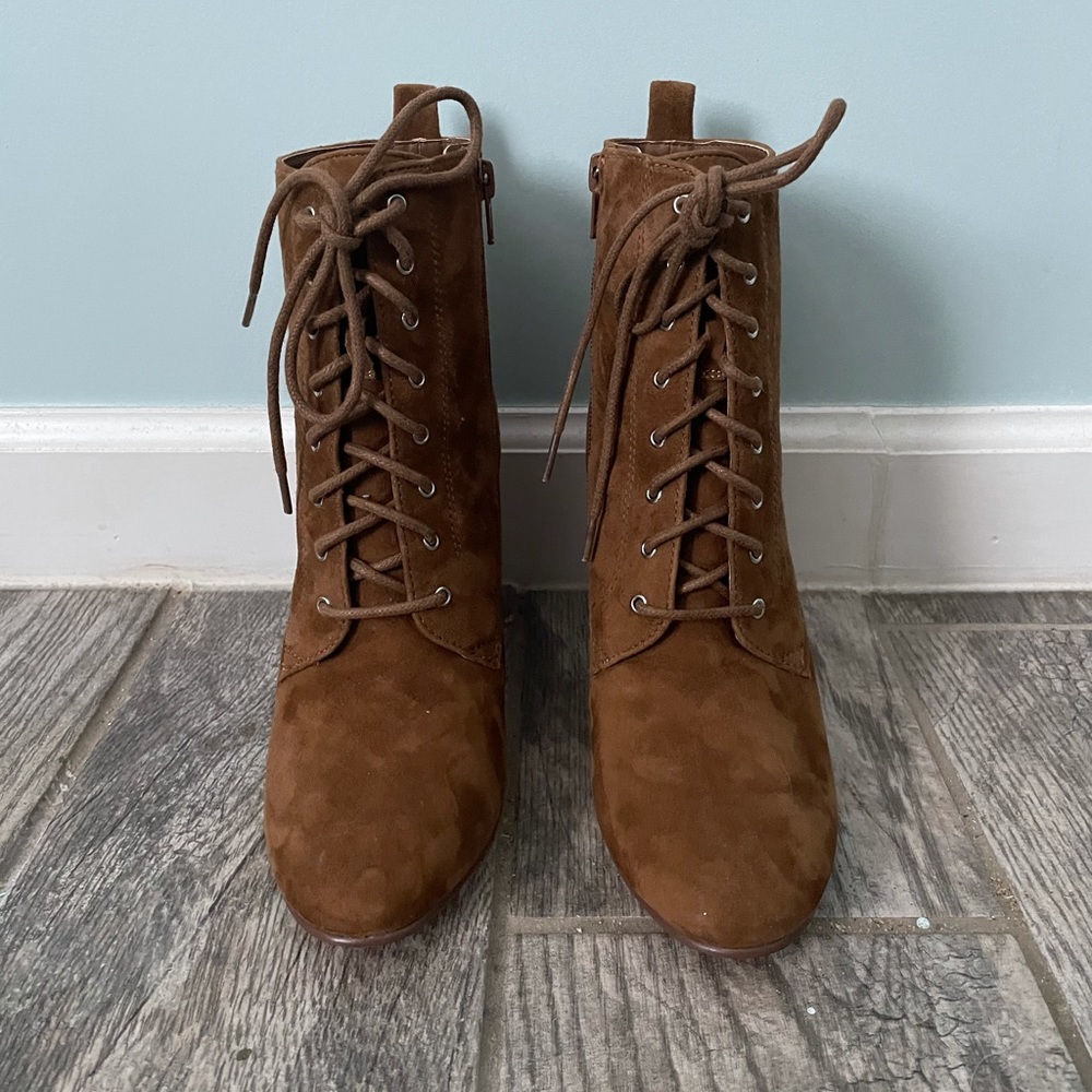NWOT Brown Lace Up Booties